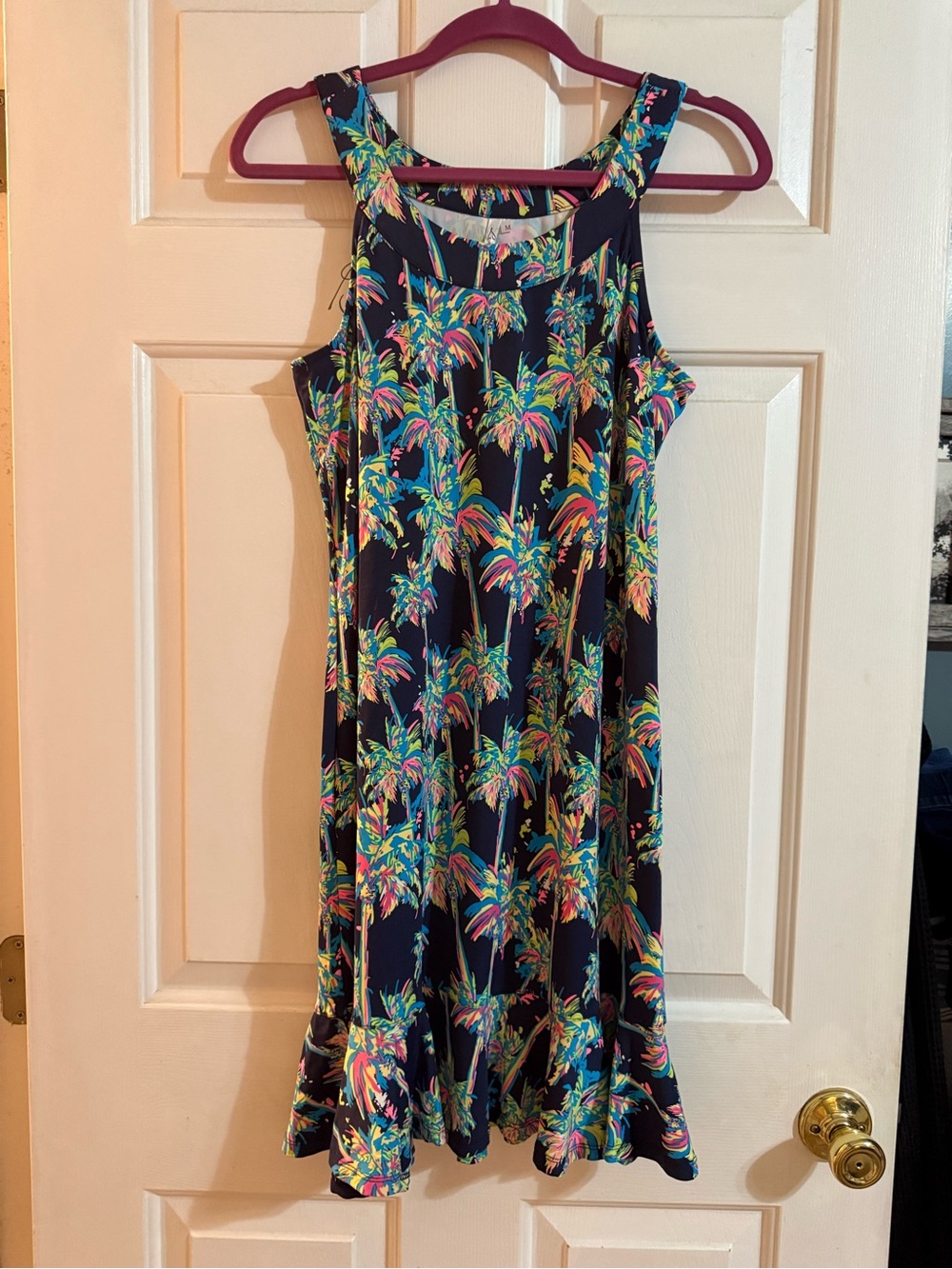 Lulu-B Navy Tropical Palm Print Mini Dress